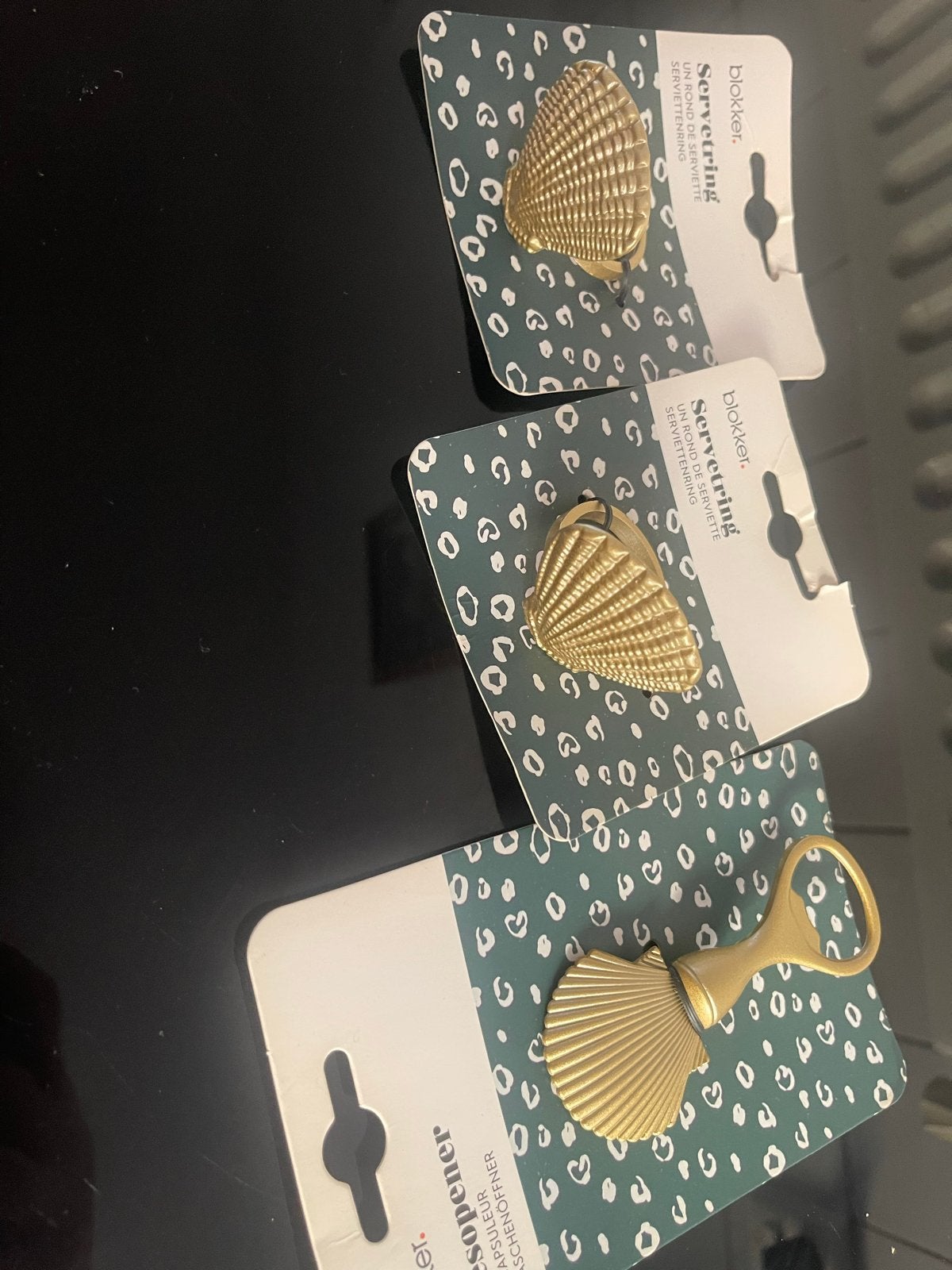 Blokker Servetringen en Flessenopener Schelp Design Goud, Overige typen, Goud, Nieuw, Ophalen of Verzenden