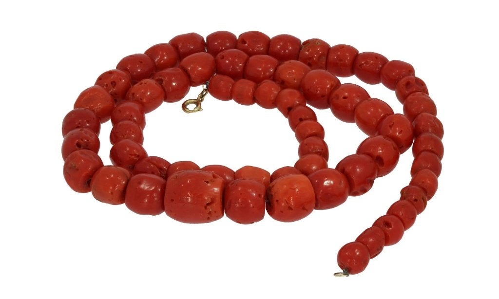 Sale Bloedkoraal ketting antiek 14k slot goud grote kralen, Sieraden, Tassen en Uiterlijk, Antieke sieraden, Ophalen of Verzenden