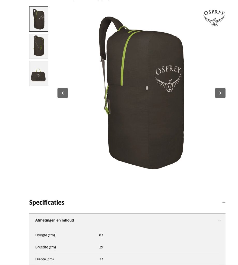 Osprey Airporter Medium - 2 stuks - Shadow Grey, Ophalen of Verzenden, Zo goed als nieuw, Grijs, 30 cm of meer