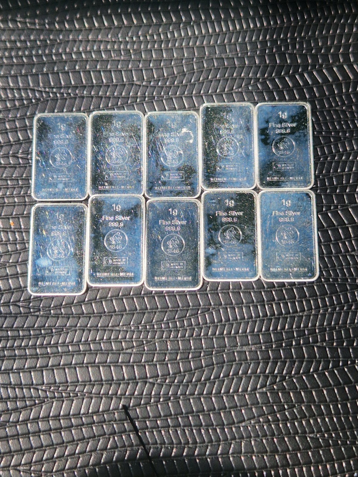 10x 1g Zilveren Baartjes 999.9 Fijn Zilver Heimerle + Meule, Ophalen of Verzenden, Zilver
