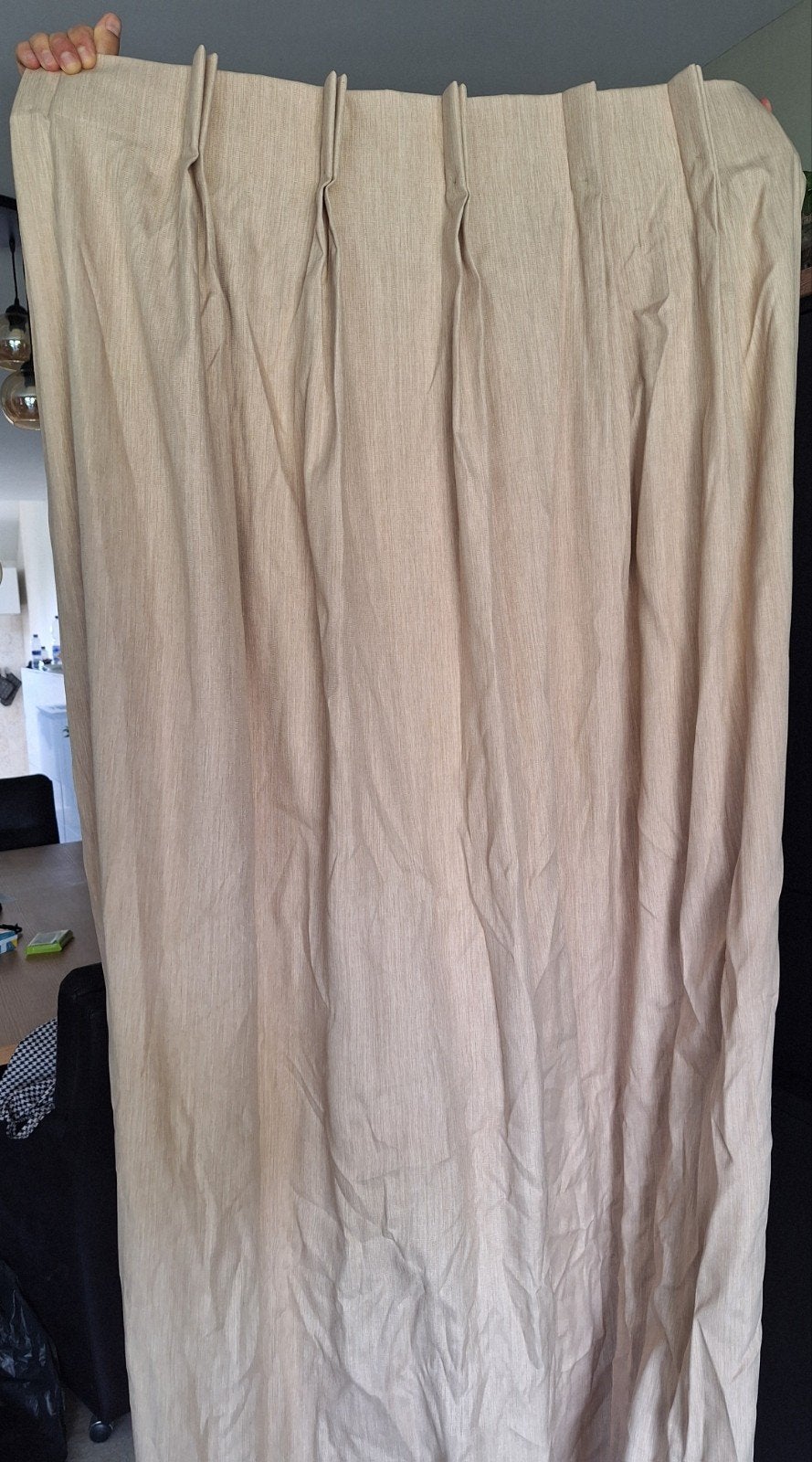 Gordijnen 2.37 m lang 2 stuks beige/ licht bruin, Ophalen of Verzenden