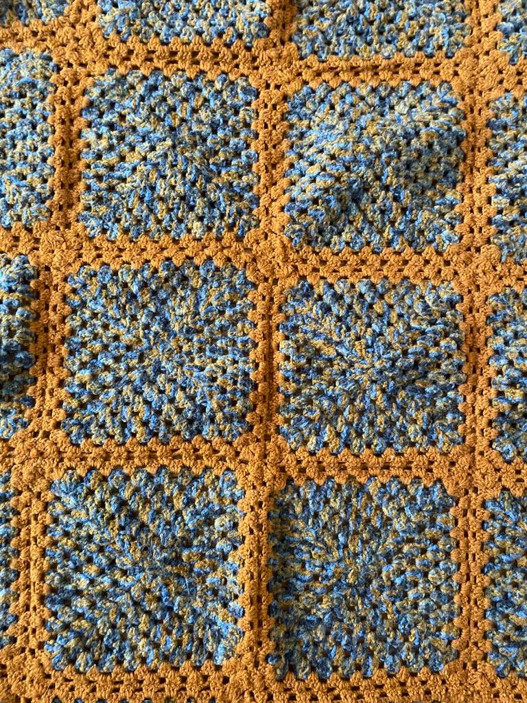 Granny squares gehaakte sprei - Bruin/Blauw (90x140 cm), Ophalen of Verzenden, Gebruikt, Meerkleurig, Textiel