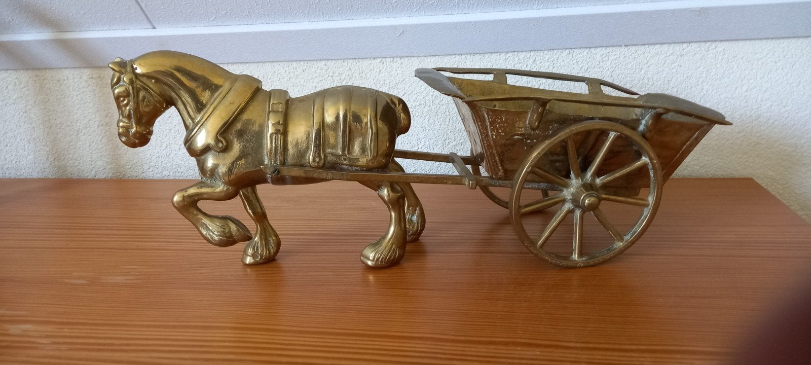 koperen paard en wagen., Ophalen, Paard, Beeldje of Figuurtje