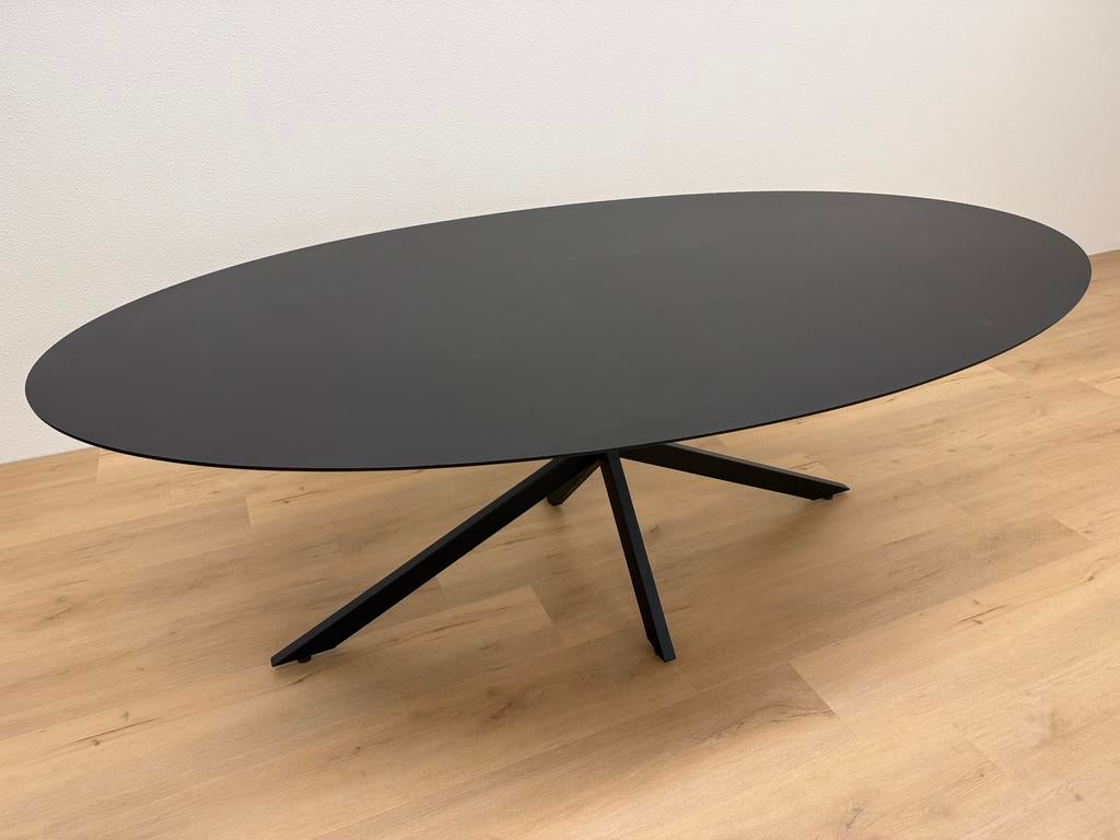 Ovale eettafel HPL Zwart 220x120 - Direct Leverbaar, 100 tot 150 cm, 200 cm of meer, Ophalen of Verzenden, Zo goed als nieuw