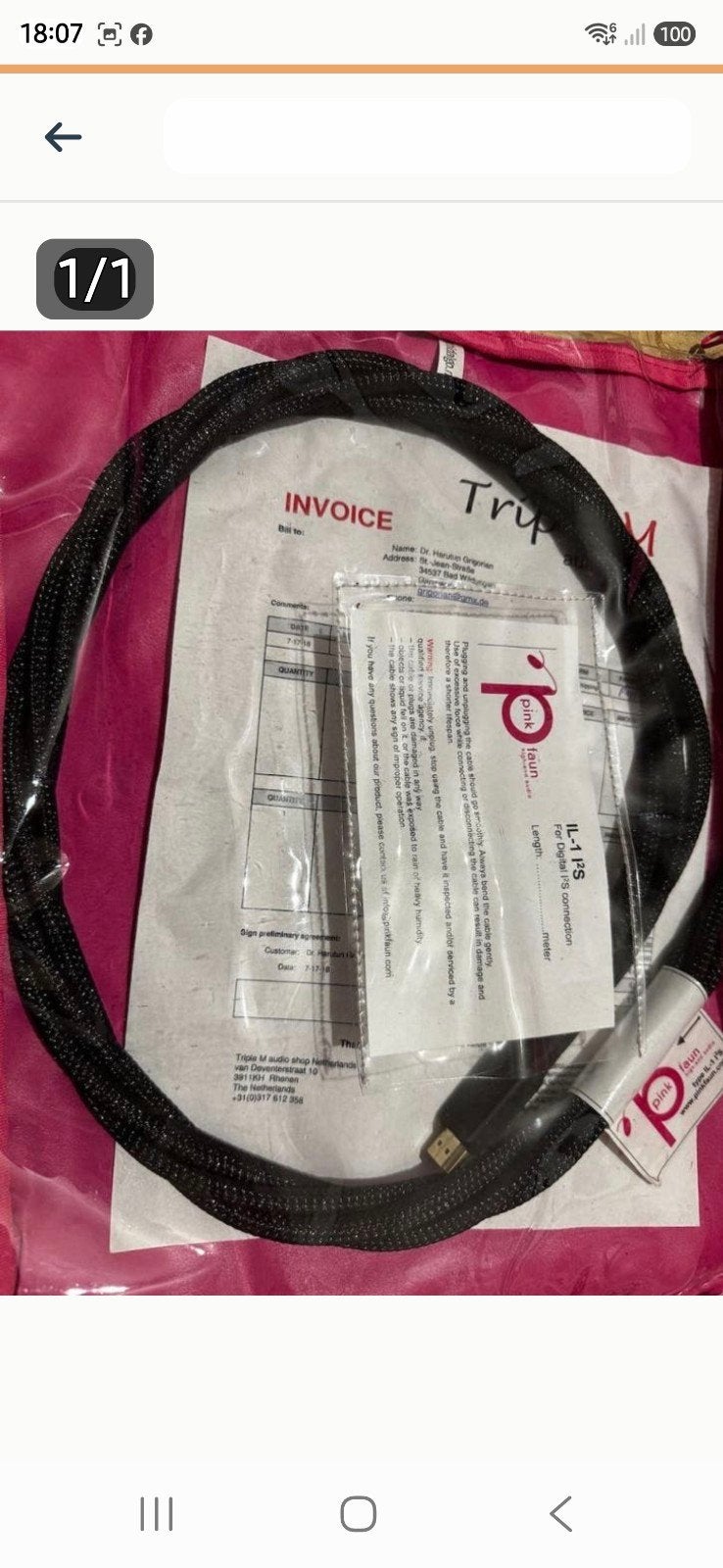 Pink Faun IL-1 12S interlink, Ophalen of Verzenden, Zo goed als nieuw, Minder dan 2 meter, Interlink-kabel