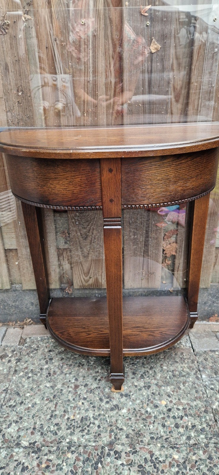 Antieke half-ronde bijzettafel met lade, Ophalen