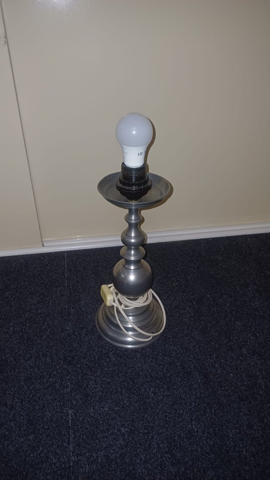 Vintage tafellamp met E27 fitting - Grijs metaal, Ophalen, Gebruikt, Vintage, E27 (groot)
