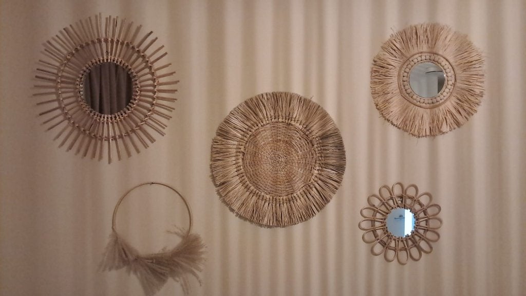 Wanddecoratie 5 stuks rotan, Huis en Inrichting, Woonaccessoires | Wanddecoraties, Ophalen, Zo goed als nieuw