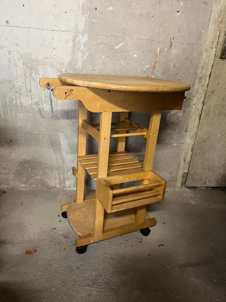 Houten bijzettafel op wielen, Minder dan 55 cm, Gebruikt, Rond, Hout