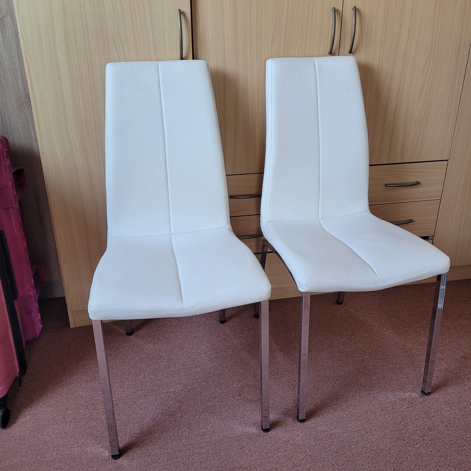 2 Witte Eetkamerstoelen - Modern Design, Ophalen, Twee, Wit, Overige materialen