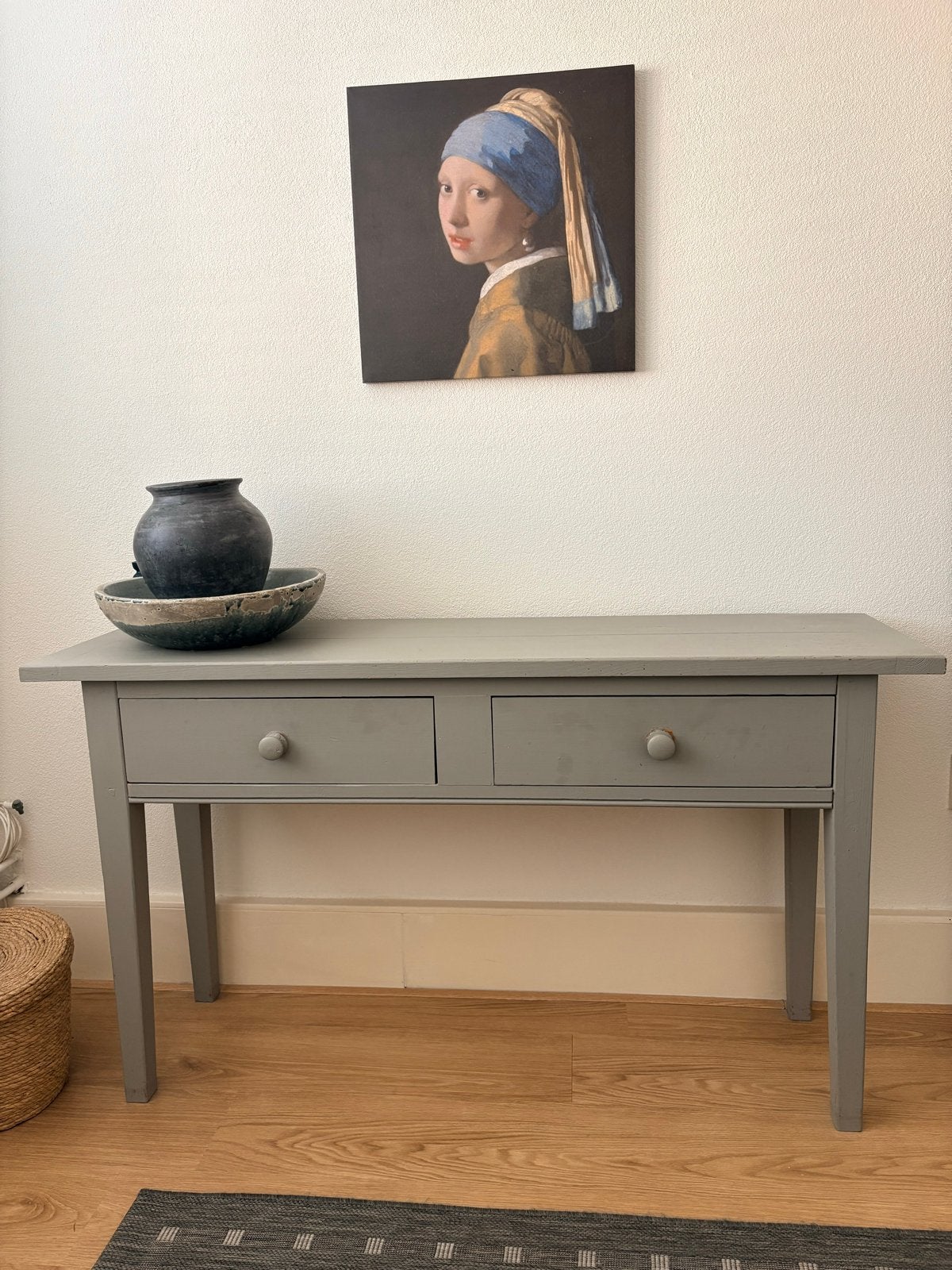 Stijlvolle Sidetable met Twee Lades - Grijs grenen Hout, Ophalen, Gebruikt, 75 cm of meer, 60 cm of meer