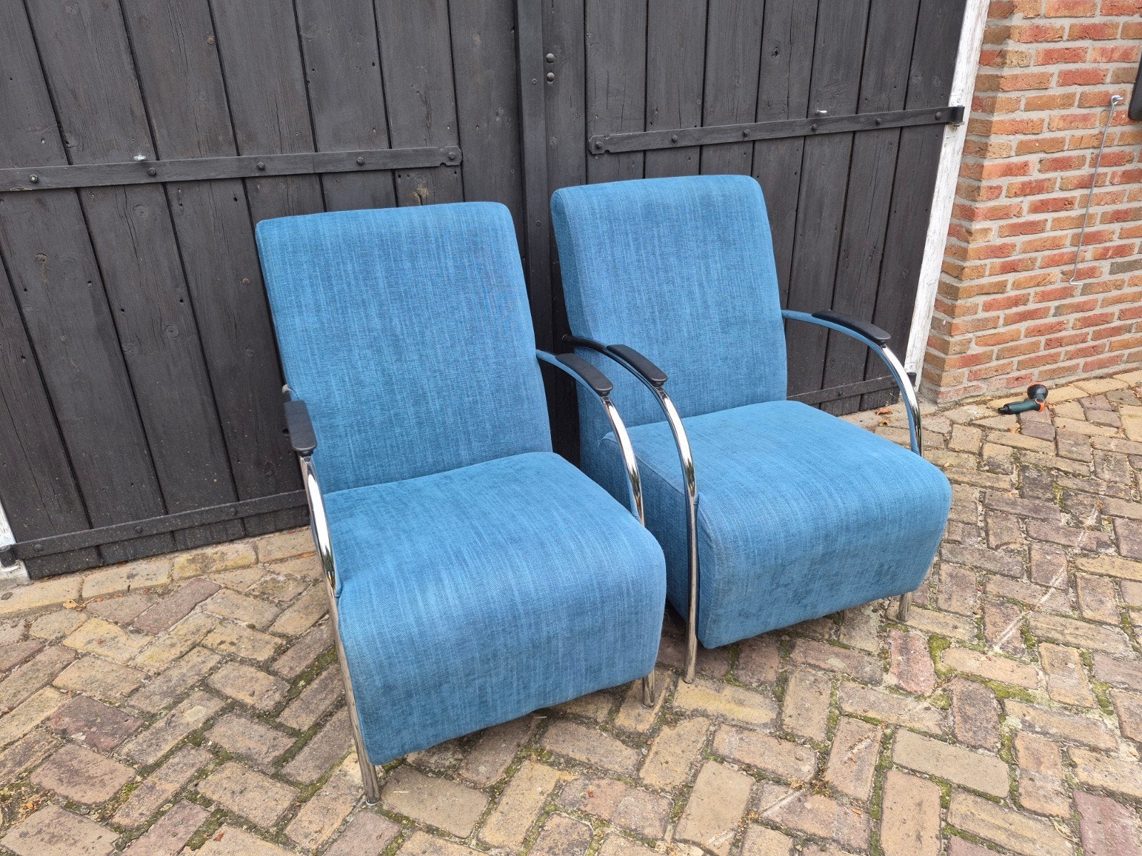Woood Fauteuil Halifax petrol, Ophalen, 75 tot 100 cm, Zo goed als nieuw, 50 tot 75 cm