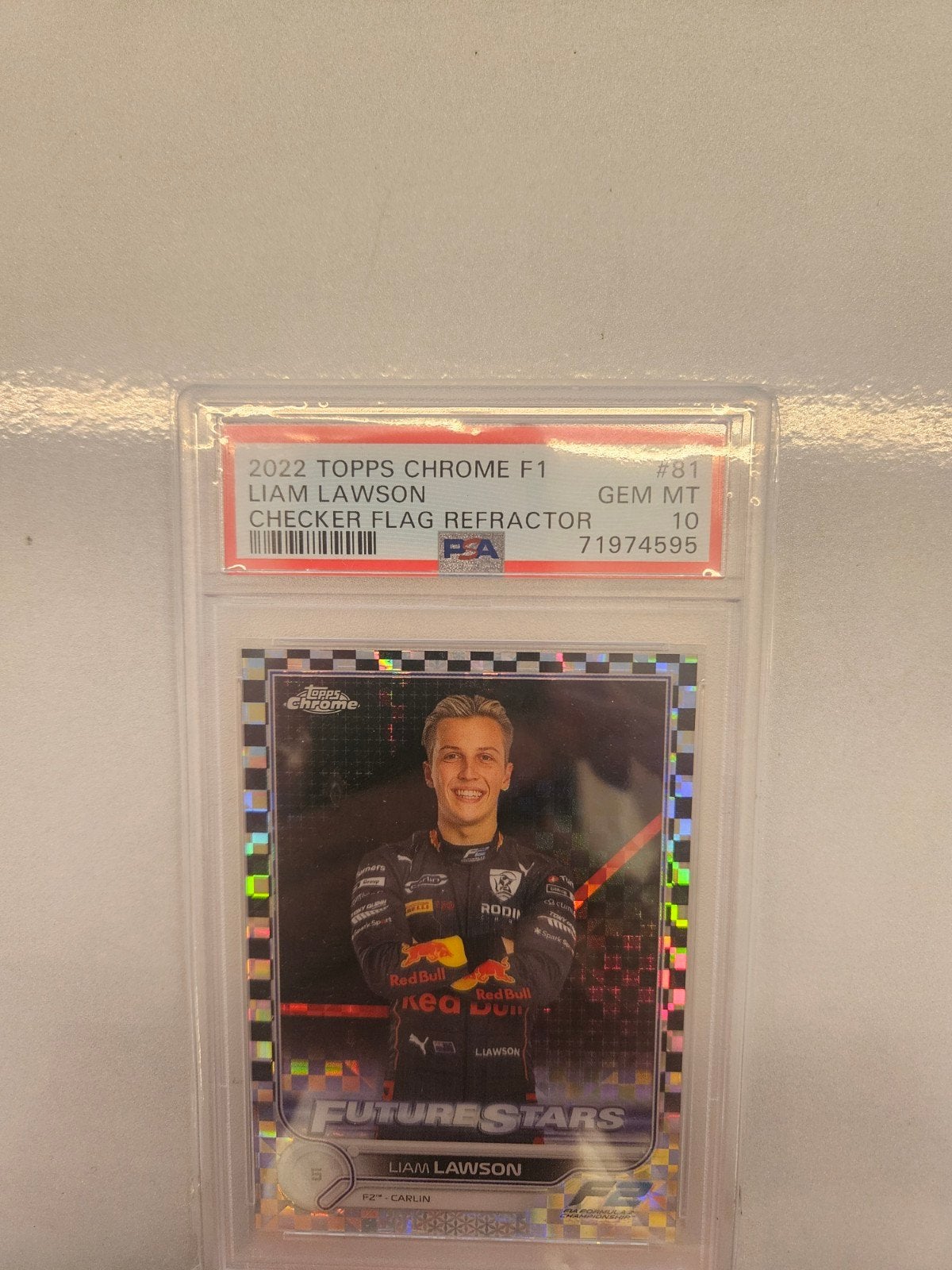 81 liam lawson psa10 topps chrome f1 2022 checker flag f2, Ophalen of Verzenden, Nieuw, Plaatje