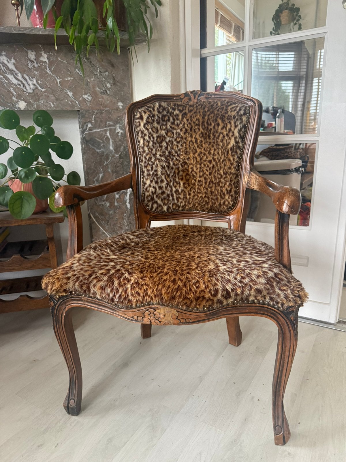 Vintage stoel me panter print bekleding, Antiek en Kunst, Ophalen