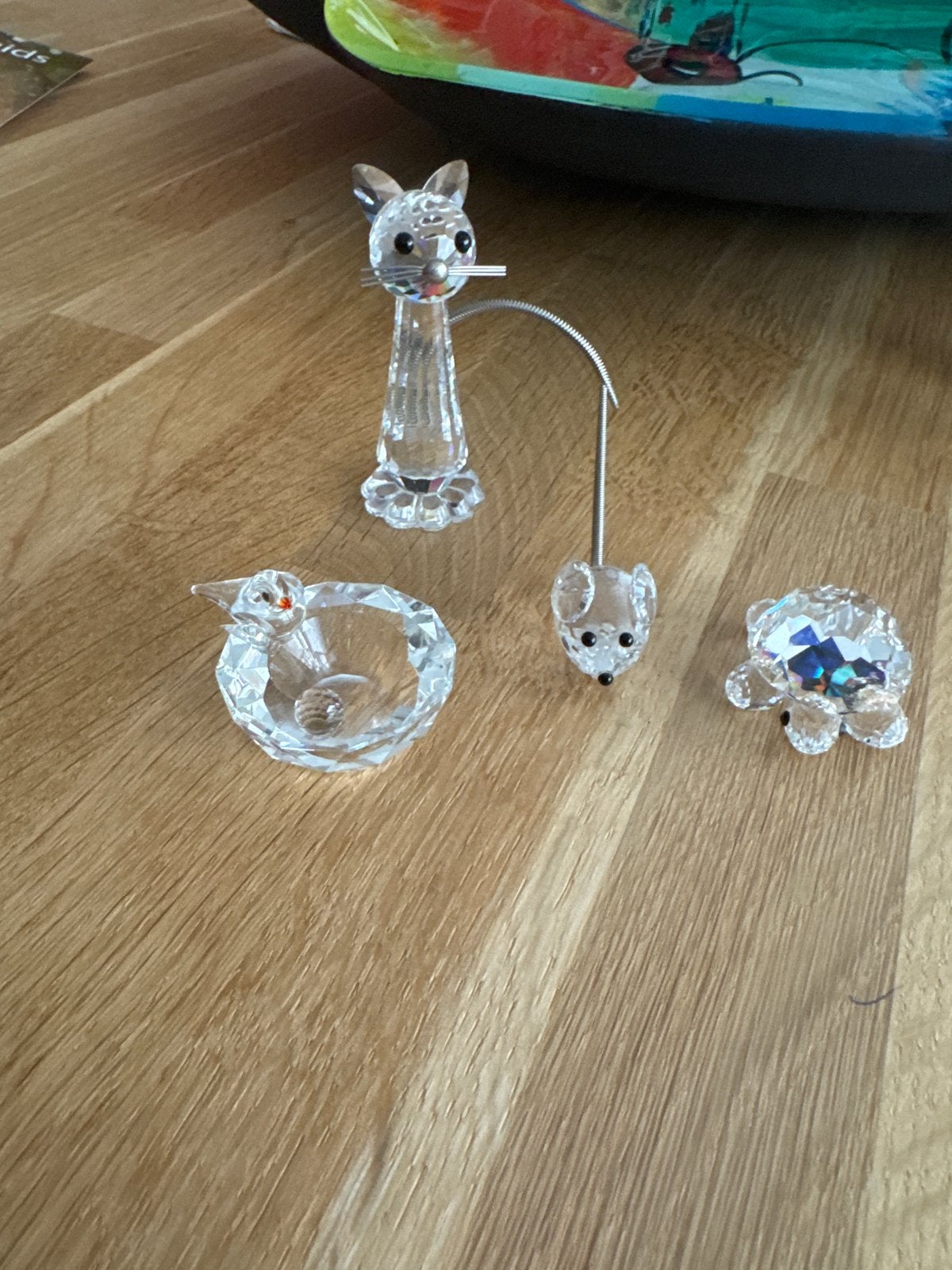4 kristallen Swarovski beeldjes: kat, muis, vogel, schildpad, Ophalen of Verzenden, Zo goed als nieuw