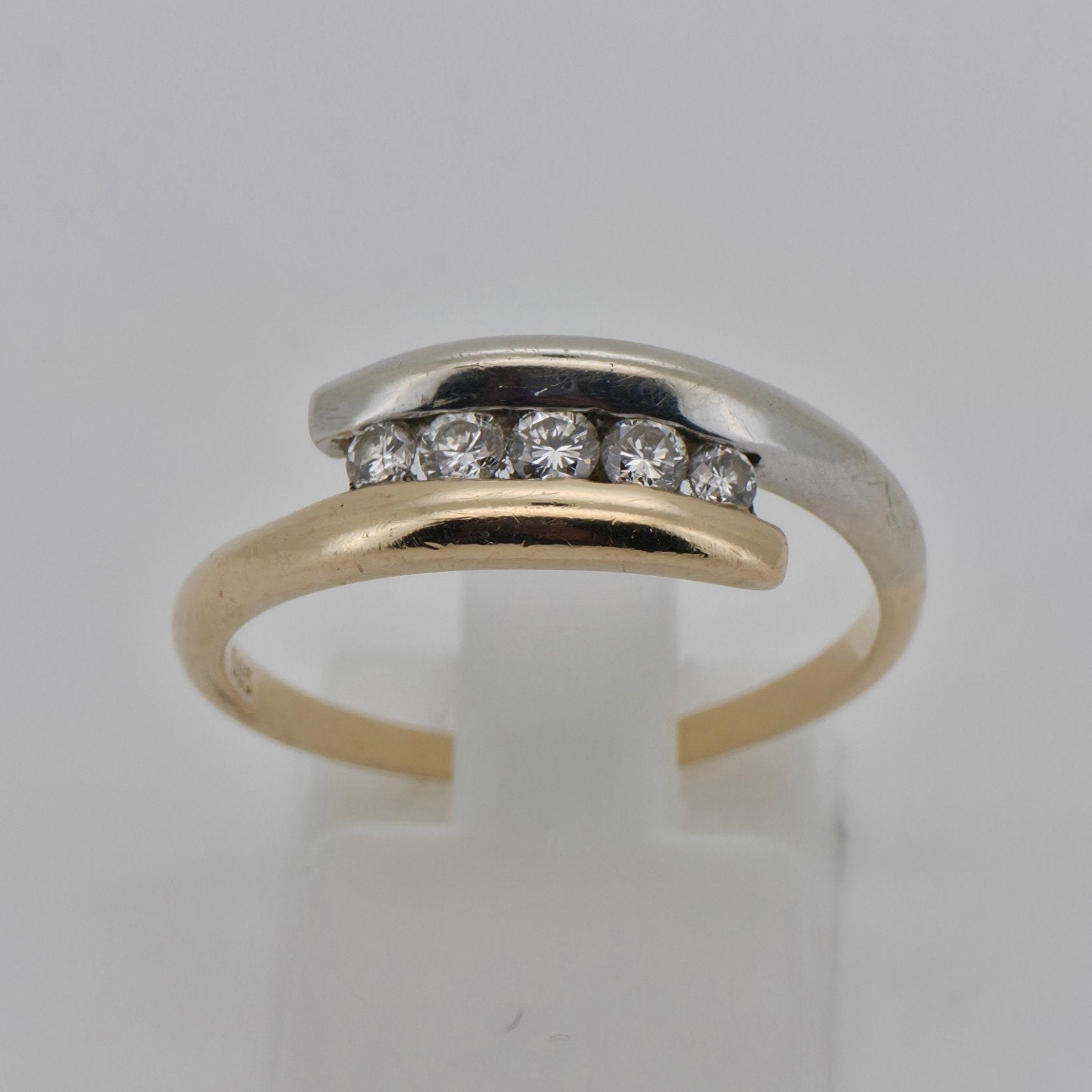 Gouden bicolor ring 14k (585) met diamanten, maat 19, Sieraden, Tassen en Uiterlijk, Ringen, 18 tot 19, Ophalen of Verzenden, Zo goed als nieuw