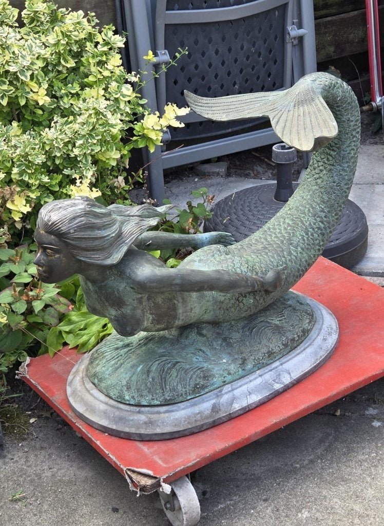 Mooi groot BRONZEN beeld ZEEMEERMIN, Ophalen, Brons