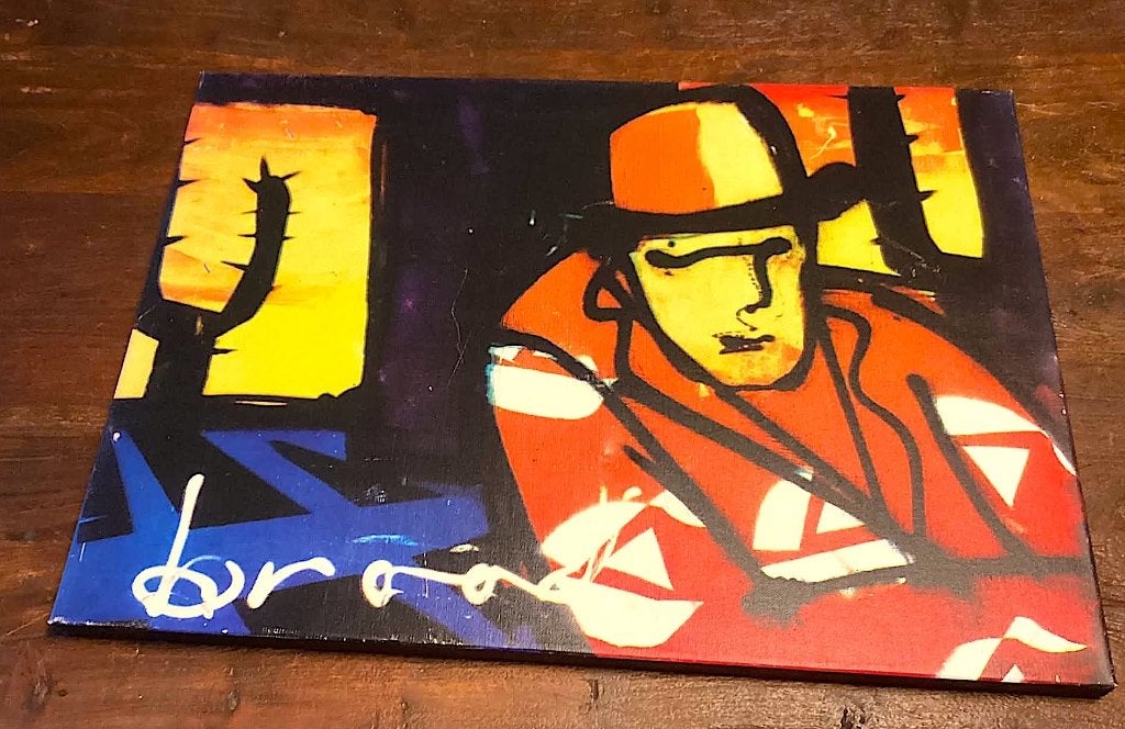 Te koop Herman Brood schilderij op Linne ( zeefdruk ), Overig onderwerp, Op houten frame, Zeefdruk, Ophalen of Verzenden