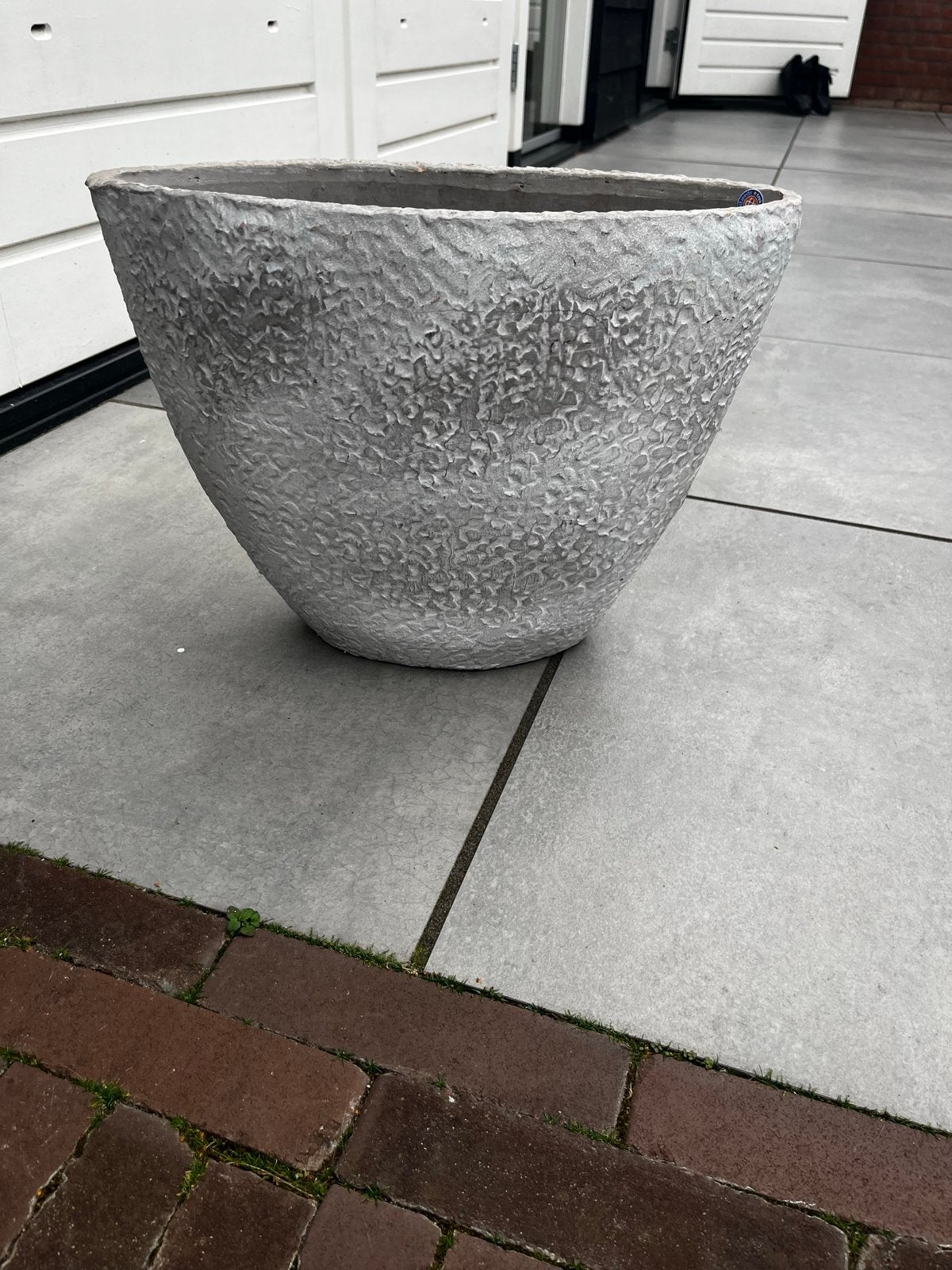 Wit/licht taupe potten met unieke textuur, Ophalen, Gebruikt, 40 cm of meer, Rond