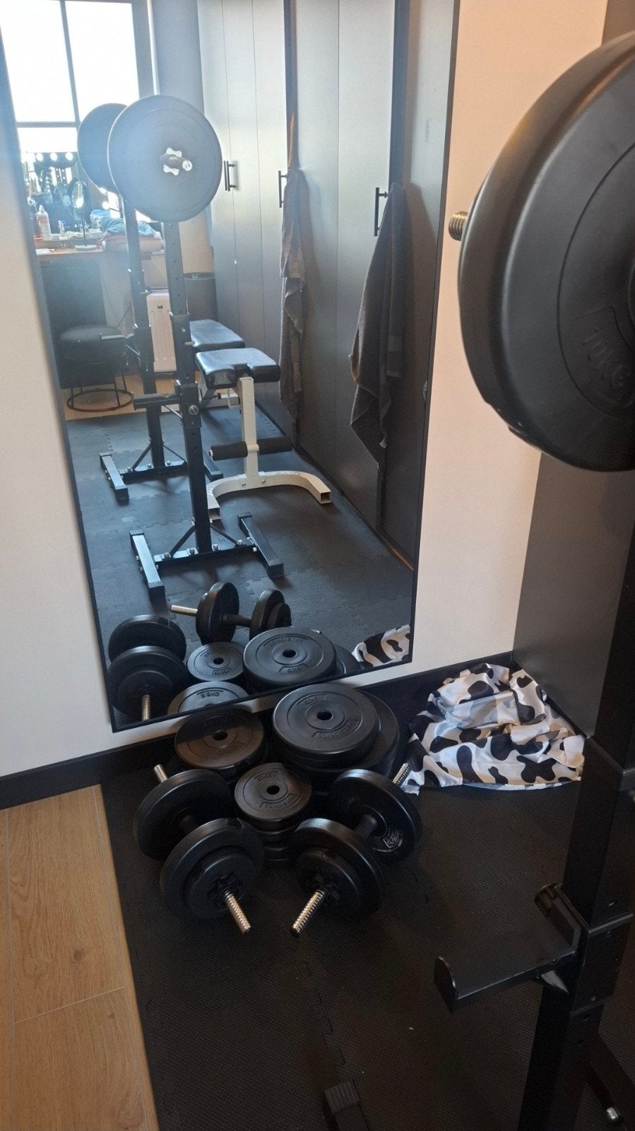 Home Gym Set, gewichten, veel gewichtschijven, barbell en ov, Sport en Fitness, Ophalen, Zo goed als nieuw, Halterset