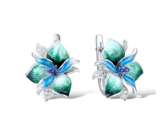 Prachtige 925 sterling zilveren bloem oorbellen met zirkonen, Verzenden, Nieuw, Met edelsteen, Knopjes of Stekers