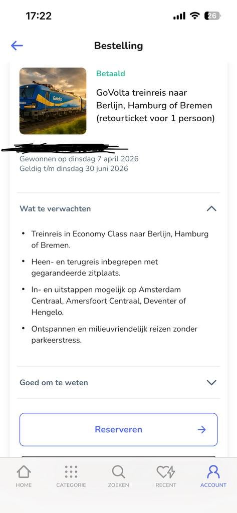Treinkaartje govolta naar berlijn hamburg of bremen, Tickets en Kaartjes, Trein, Bus en Vliegtuig, Eén persoon, Trein, Buitenland