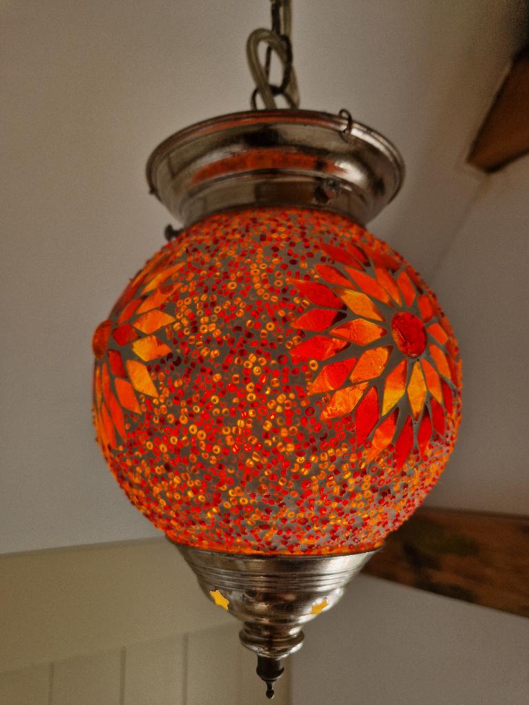 Oosterse hanglamp, warm oranje, Huis en Inrichting, Ophalen of Verzenden, Zo goed als nieuw, Glas, Oosters, Arabisch, Turks, Bohemian Chic