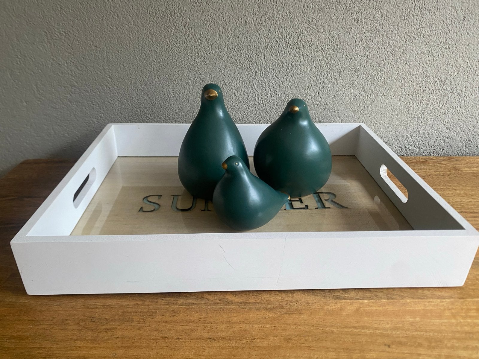Dienblad met porseleinen kipjes - 30x40 cm, Huis en Inrichting, Woonaccessoires | Dienbladen, Ophalen, Gebruikt, Dienblad, Met handvatten