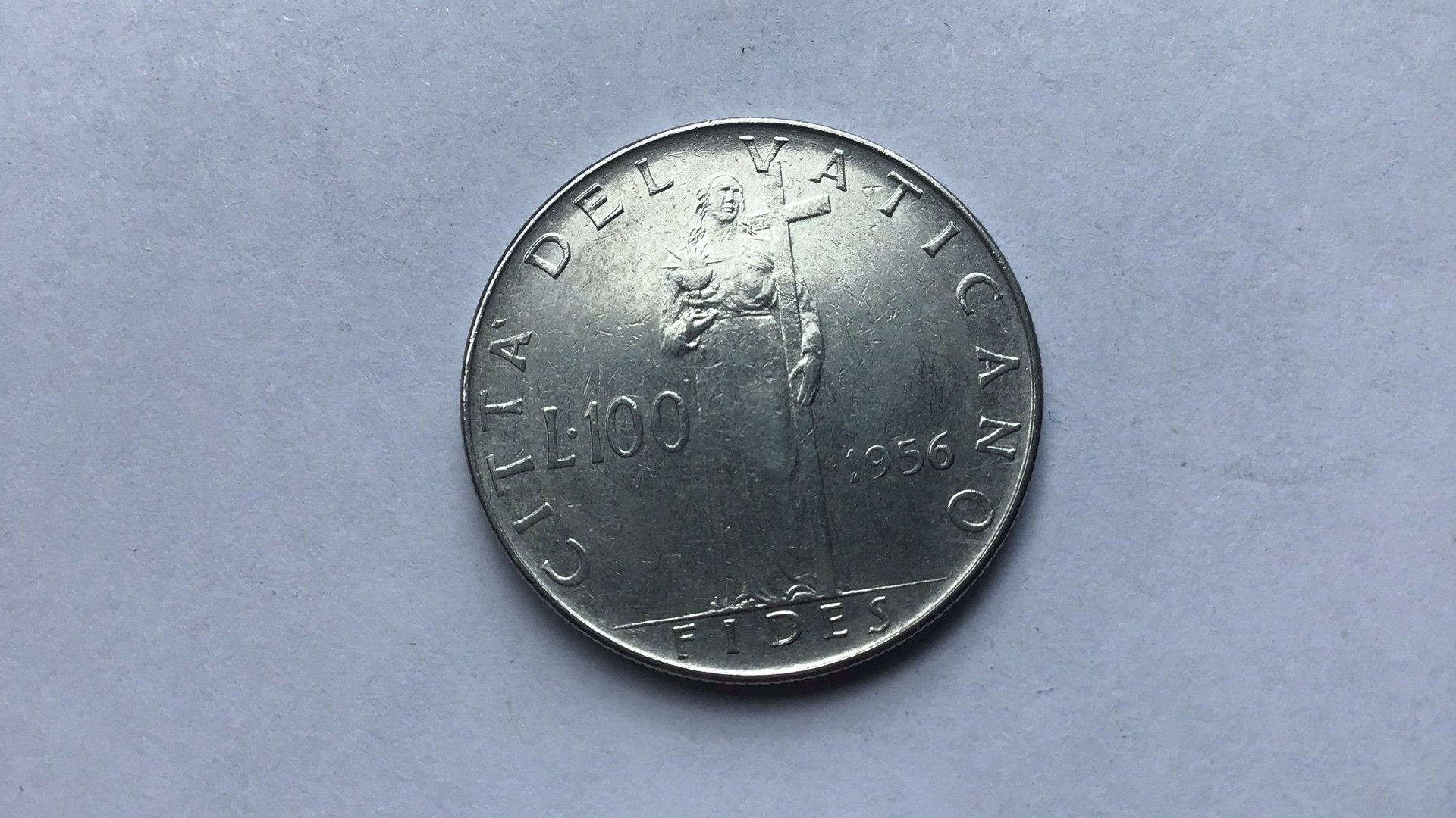 Vaticaan 100 lire 1956., Ophalen of Verzenden, Overige landen