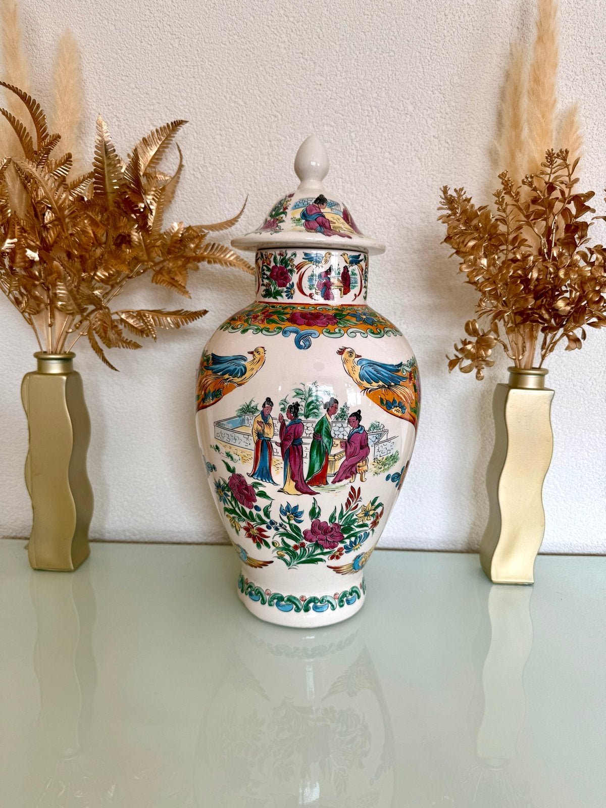 Vintage Chinese Vaas met Deksel, H39cm, Ophalen of Verzenden