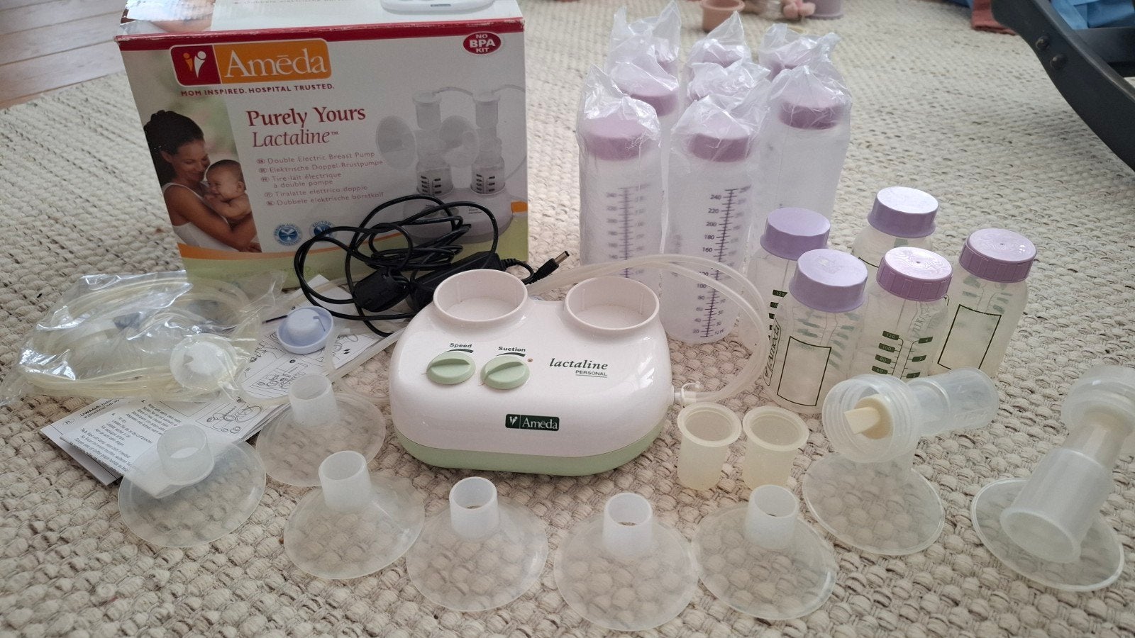 Ameda Lactaline Elektrisch Kolfapparaat + Accessoires, Ophalen of Verzenden, Gebruikt