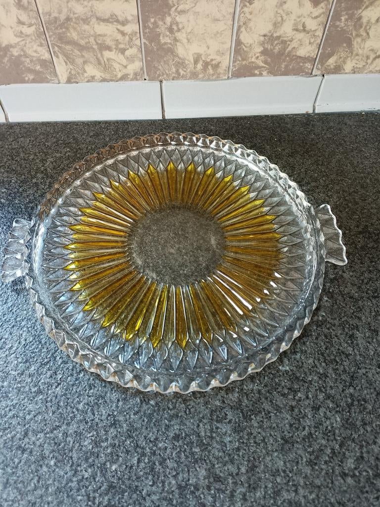 Vintage glazen vlaai schaal, Antiek en Kunst, Ophalen of Verzenden