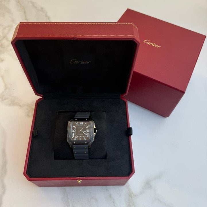 Cartier Santos Large ADLC Zwart 2026 WSSA0039 Full Set, Sieraden, Tassen en Uiterlijk, Staal, Polshorloge, Overige materialen