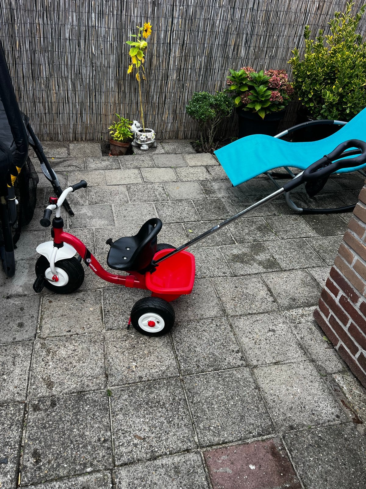 Kinder  fiets driewieler met duwstang en handrem, Ophalen, Gebruikt, Velgrem, Duwstang