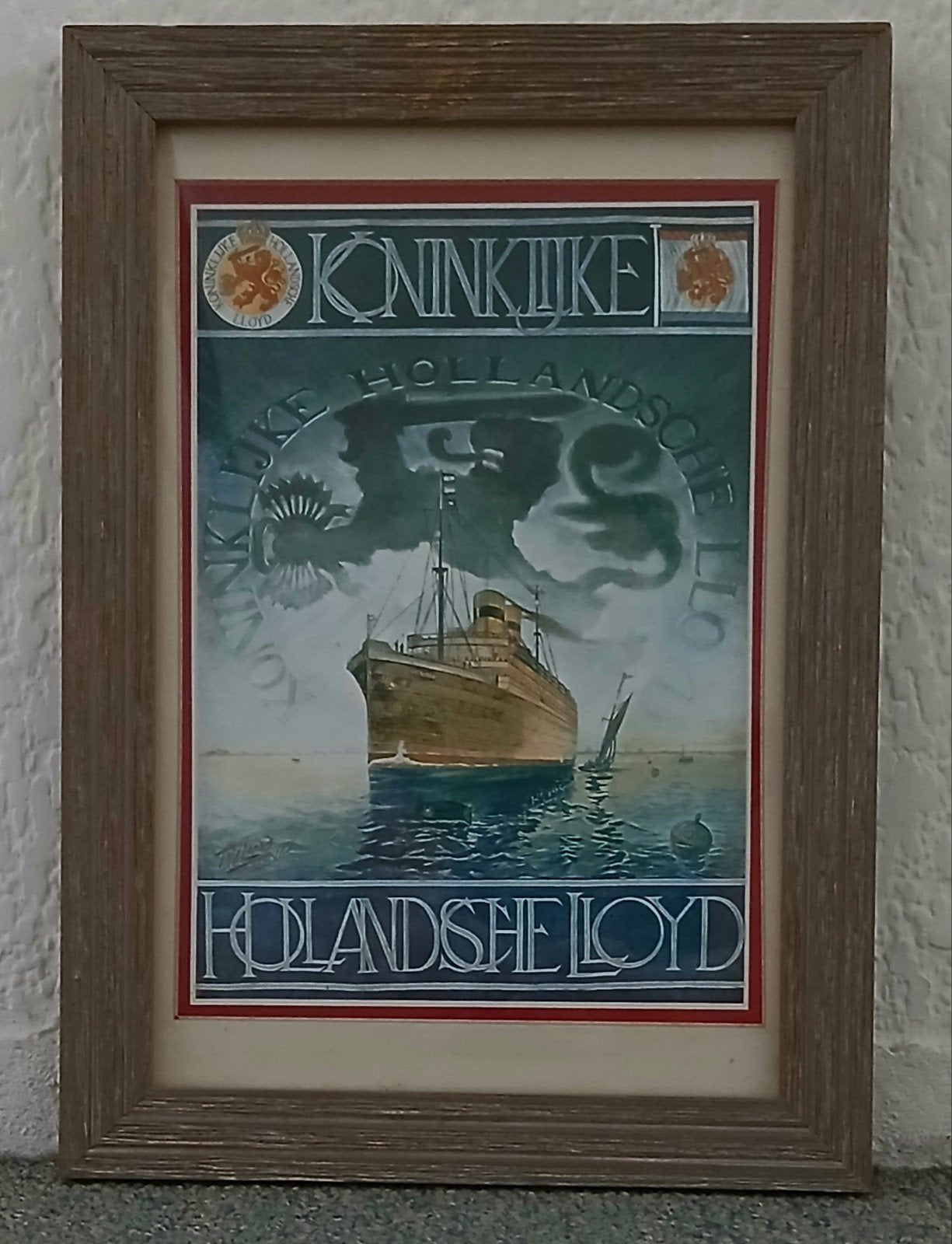 Vintage Reisposter Koninklijke Hollandsche Lloyd, Ophalen of Verzenden, Achter glas