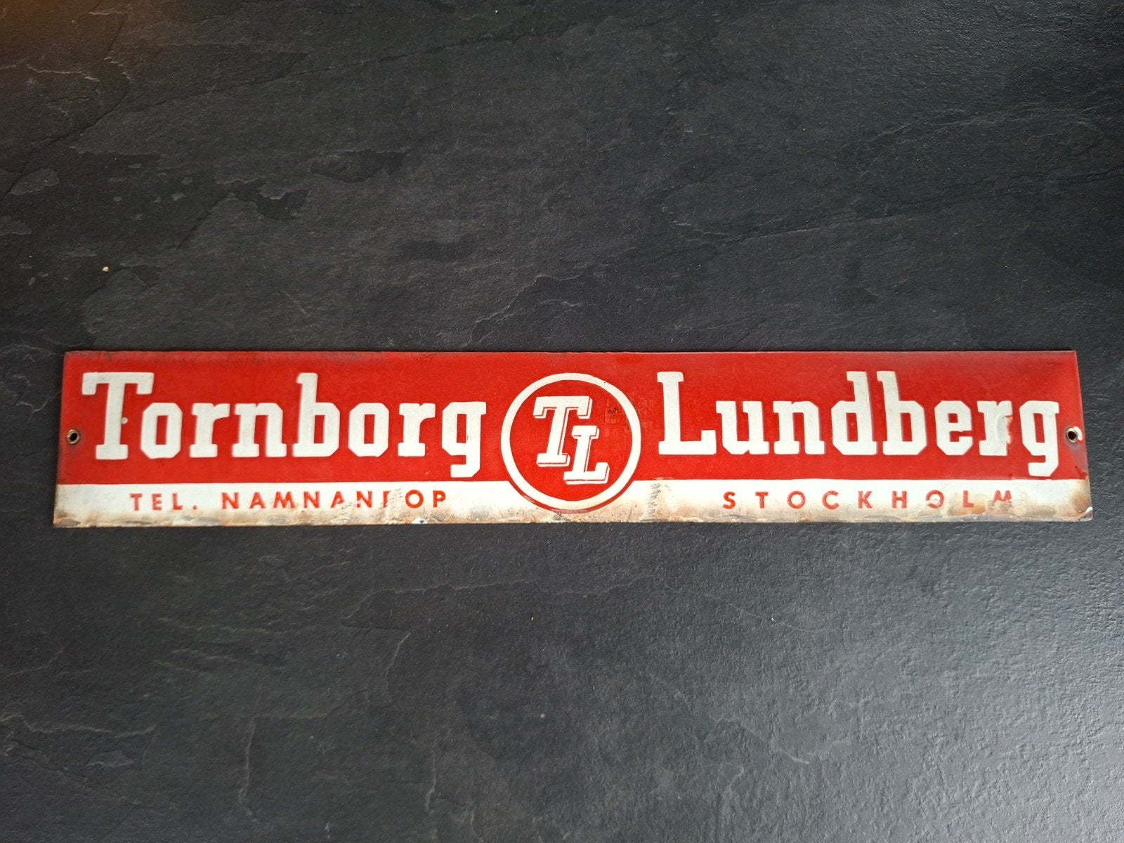 Emaille Reclamebord Tornborg & Lundberg Stockholm, Ophalen of Verzenden, Gebruikt, Reclamebord