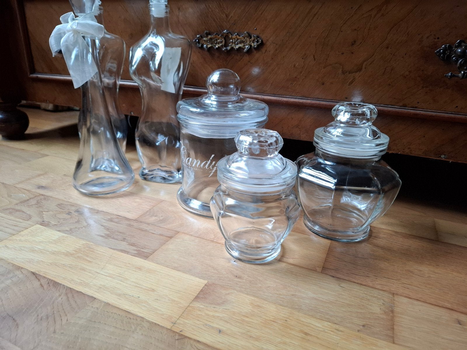Voorraad potten en flessen glas, Ophalen, Zo goed als nieuw, Glas, Pot, Bus of Blik