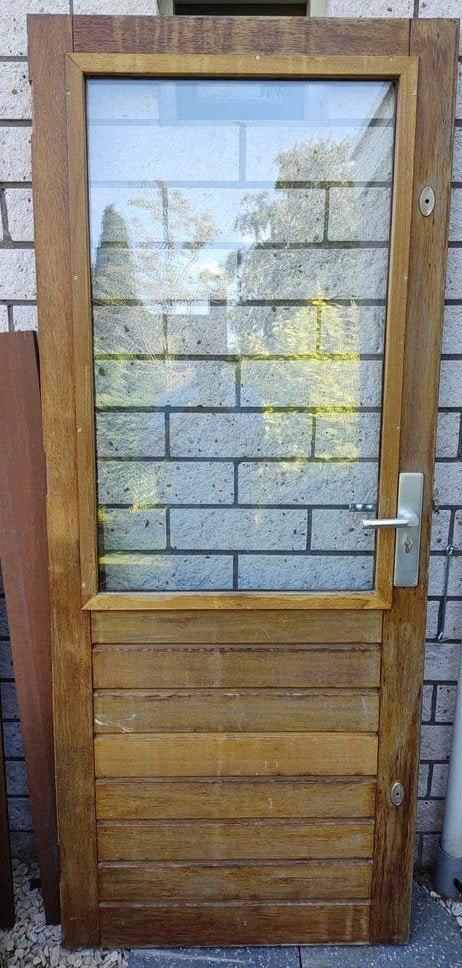 Hardhouten Buitendeur 201x83 met Glas - Gebruikt, Ophalen, Gebruikt, 80 tot 100 cm, Buitendeur
