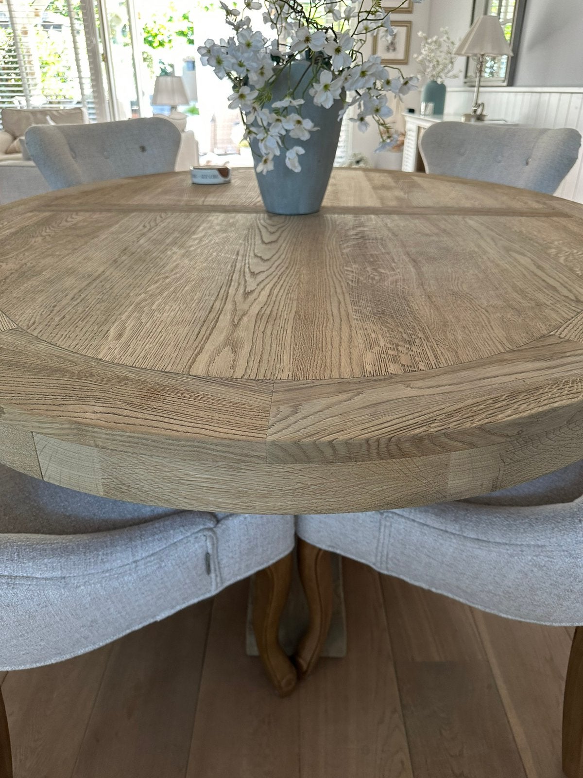 Prachtige ovale kloostertafel geborsteld eiken (185x135 cm), Ophalen, Gebruikt, 100 tot 150 cm, Eikenhout