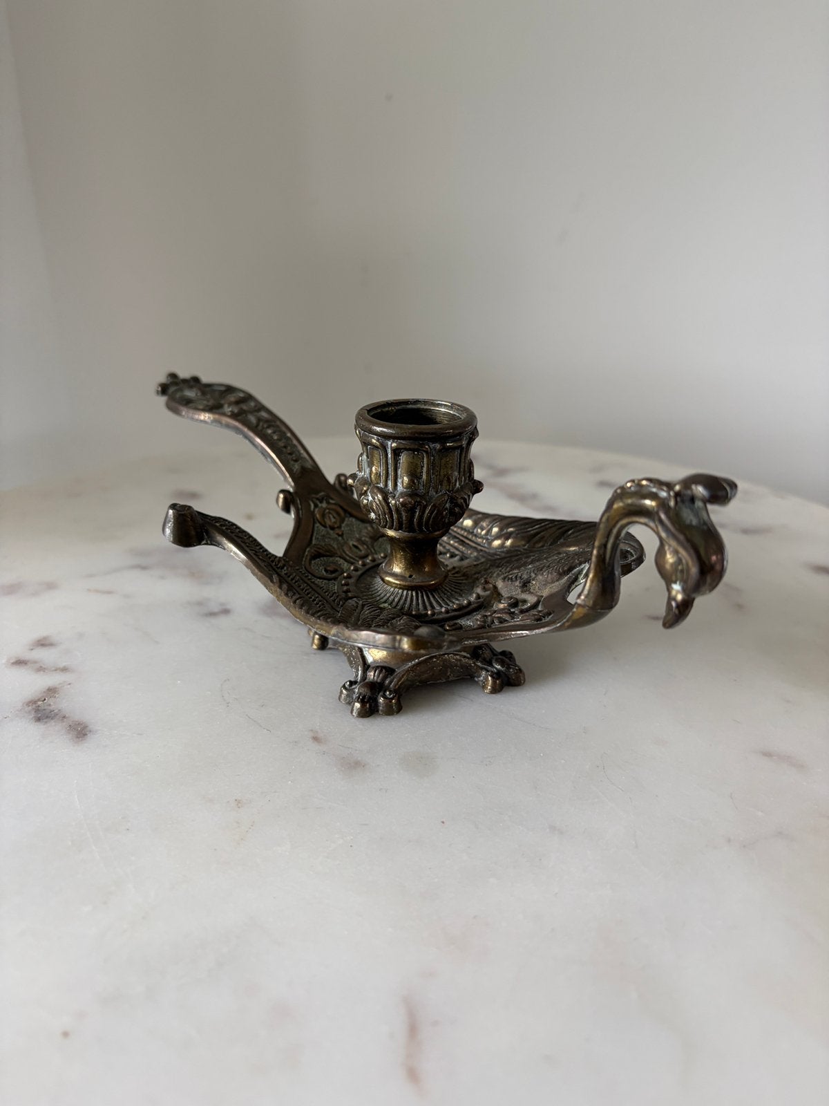 Vintage messing pauw kandelaar, Antiek en Kunst, Ophalen of Verzenden, Koper of Brons