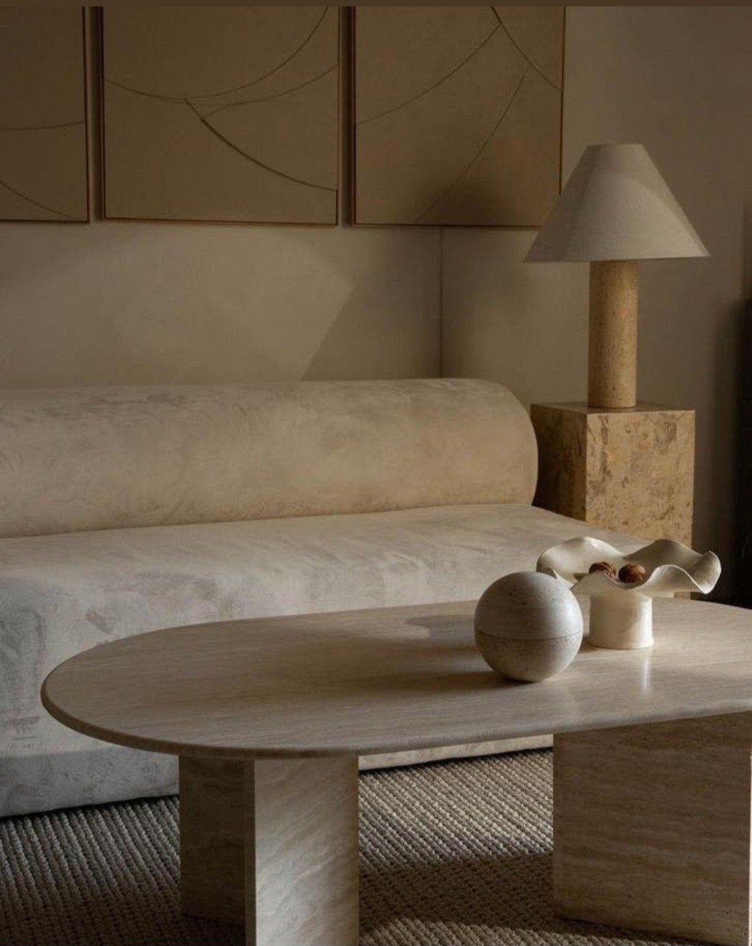 Travertin natuursteen tafel - Ovaal, Ophalen, Overige materialen, Gebruikt, 100 tot 150 cm