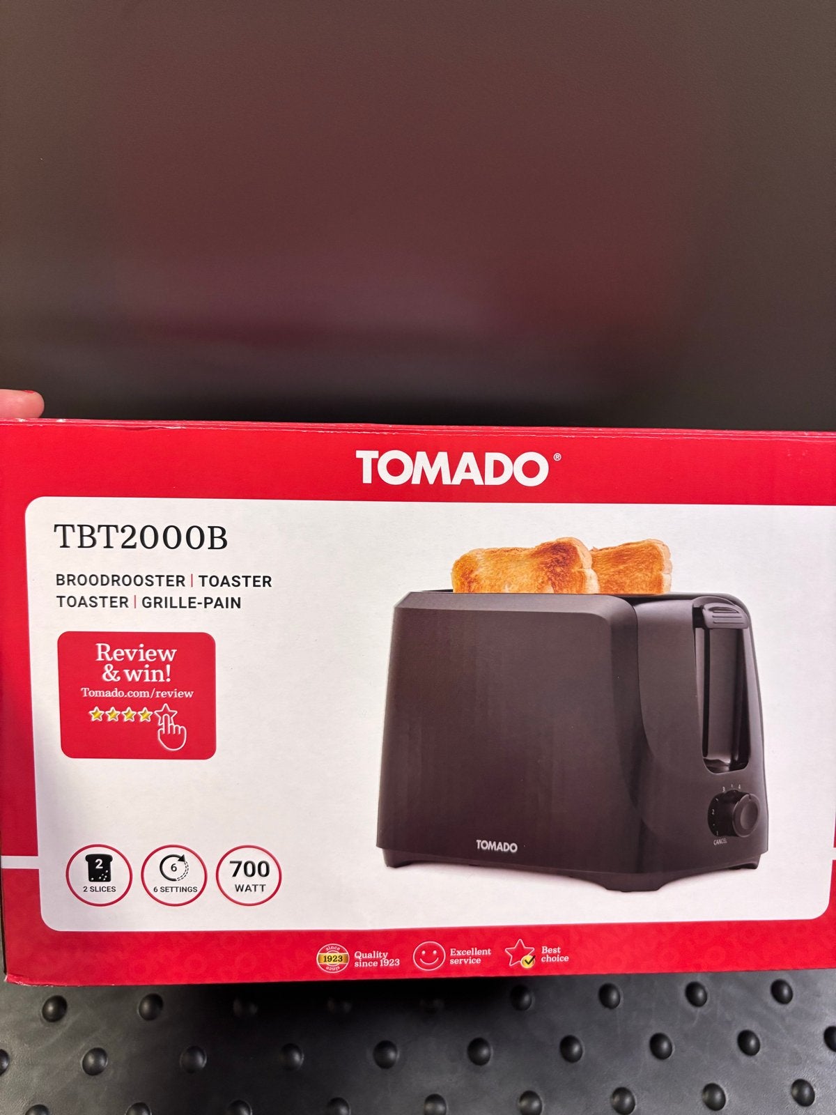 TOMADO TBT2000B Broodrooster - 2 sleuven, 6 standen, 700W, Ophalen of Verzenden, Nieuw