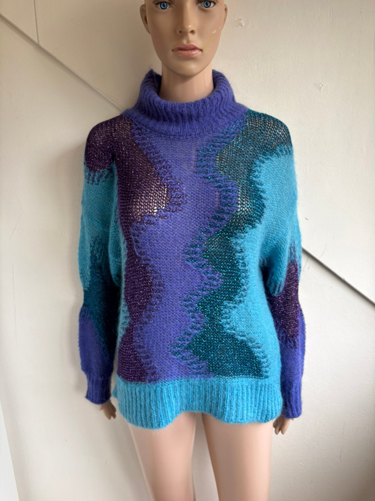 Nenette trui coltrui maat S / M vintage stijl blauw paars, Ophalen of Verzenden, Zo goed als nieuw, Maat 36 (S), Blauw
