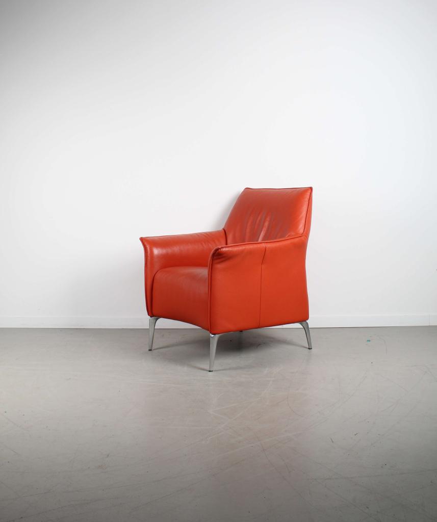 Leolux Mayuro Fauteuil Oranje Leer – Chroom, Huis en Inrichting, Fauteuils, Niet ingevuld, Minder dan 75 cm, Niet ingevuld, Ophalen of Verzenden