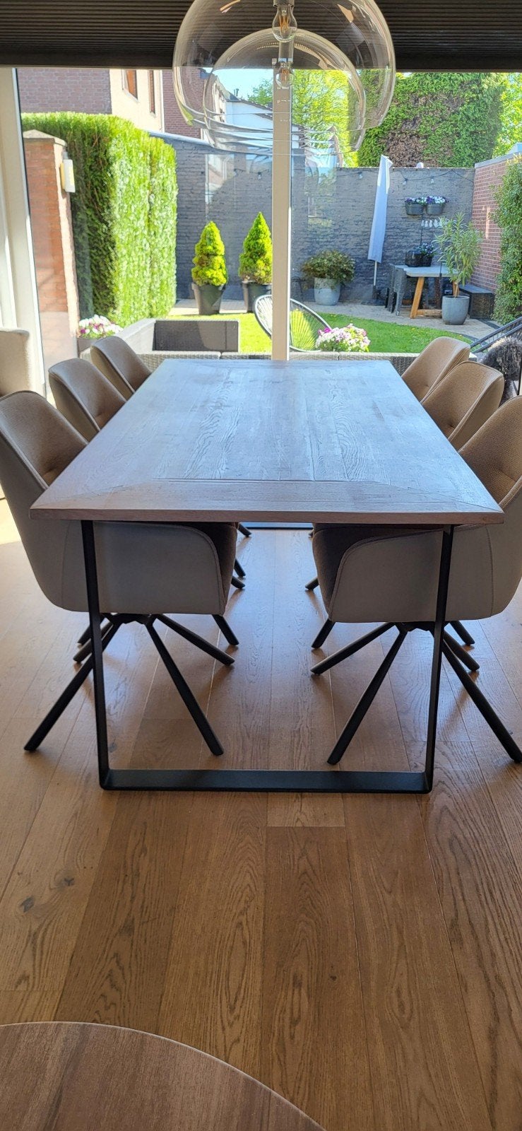 Eiken eetkamertafel, Ophalen, Gebruikt, 100 tot 150 cm, 200 cm of meer