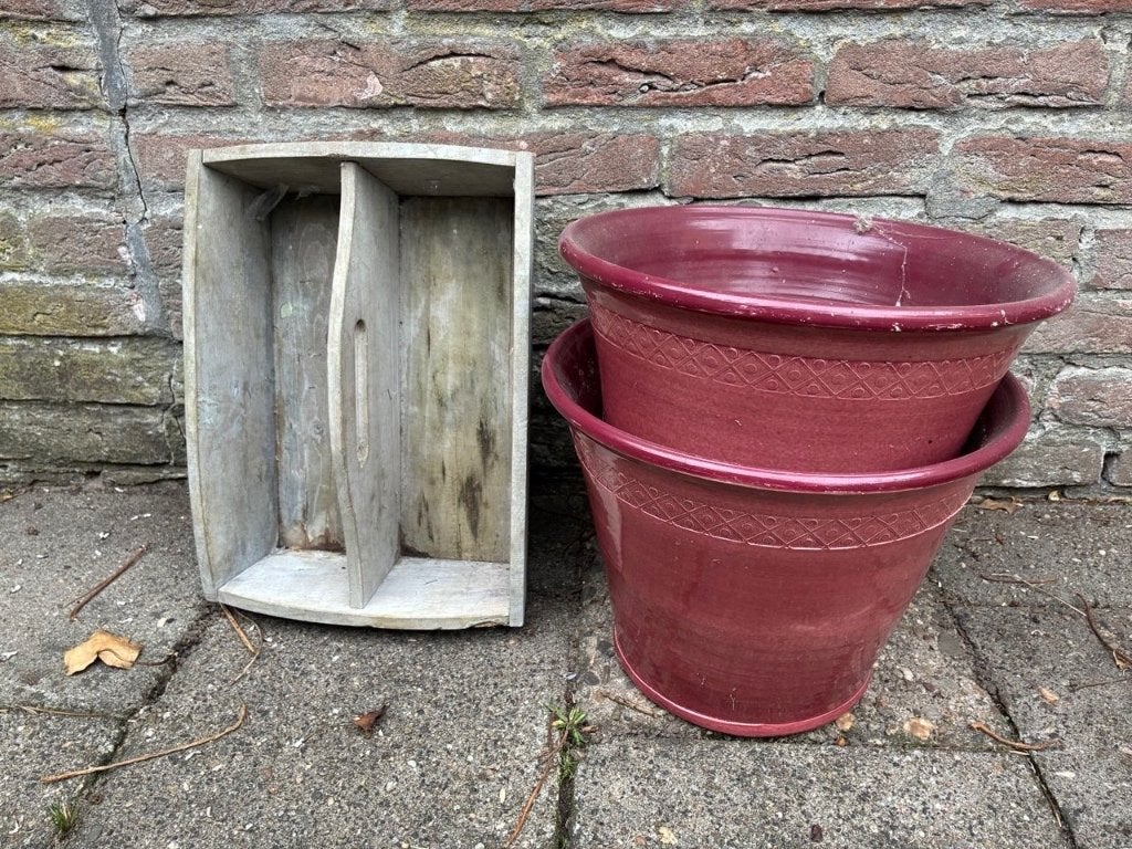 Gratis bloempotten en kistje, Tuin en Terras, Bloempotten, Ophalen, Zo goed als nieuw, Aardewerk, Binnen
