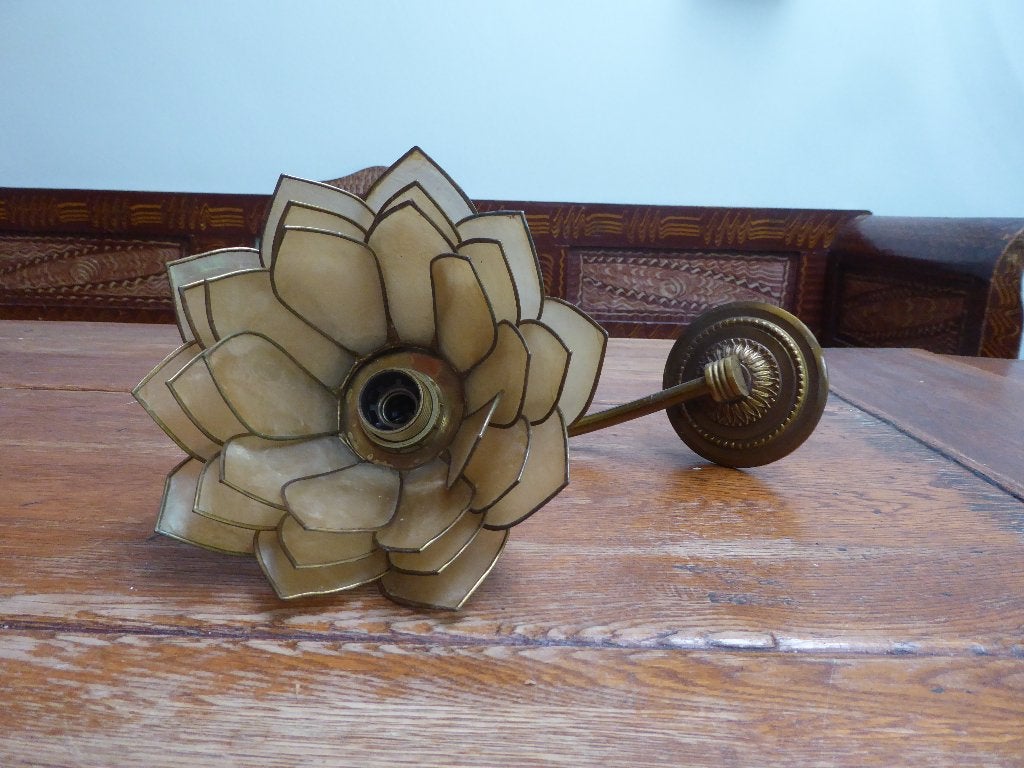 Vintage wandlampje metaal met capiz schelpen, Antiek en Kunst, Ophalen of Verzenden