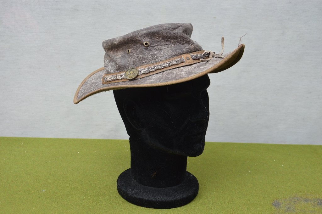 Originele leren Australische hoed Springbrook van Scippis, Hoed, Ophalen of Verzenden, 57 cm (M, 7⅛ inch) of minder, Gedragen