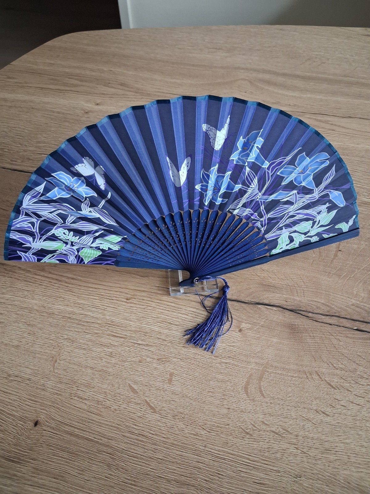 Handwaaier  - blauw - met bloemmotief, Ophalen of Verzenden, Nieuw