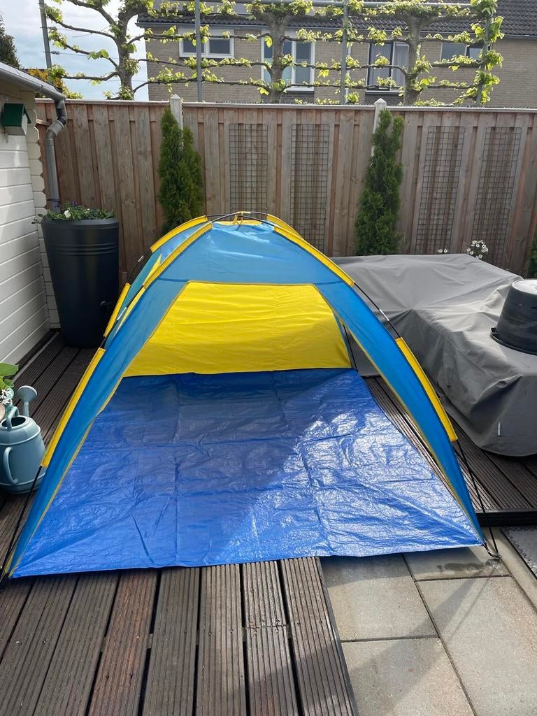 Zonne- en windscherm - Strandtentje blauw/geel, Ophalen of Verzenden, Gebruikt